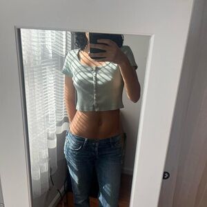 Brandy Melville Light Green Button-Up Crop Top